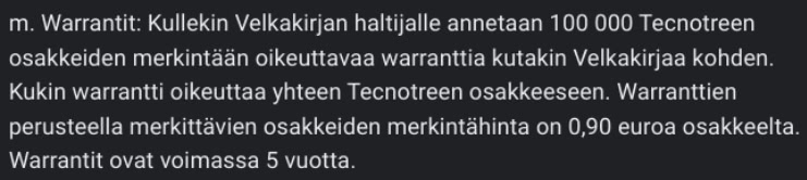 Mitäs mieltä olette antaako Parma ja kumppanit  Warranttien palaa vai ei. Summahan ollee 36 millii.