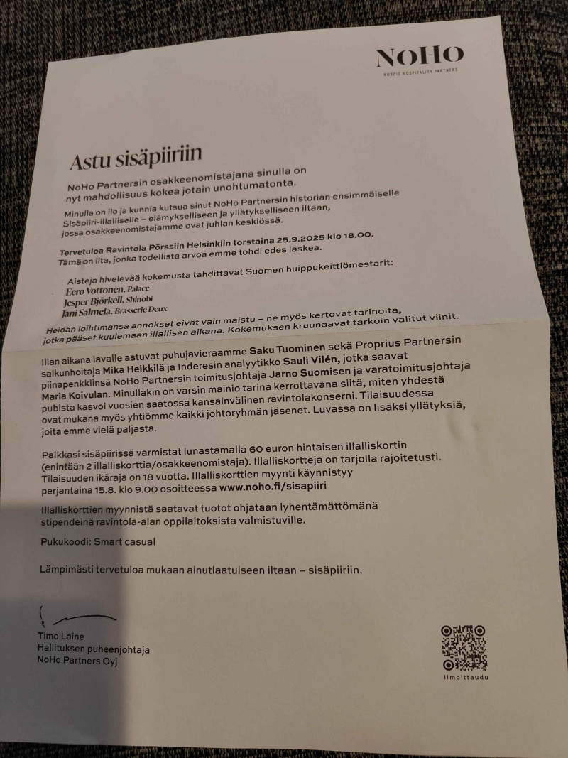 nohon sisäpiiri eli maksullinen mainostilaisuus